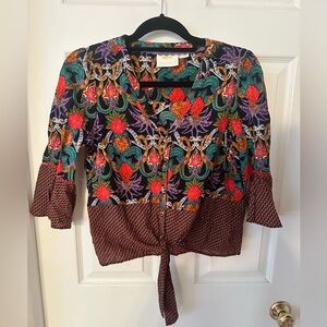 Maeve Anthropology Multicolor Floral Blouse with adjustable tie waist size 4